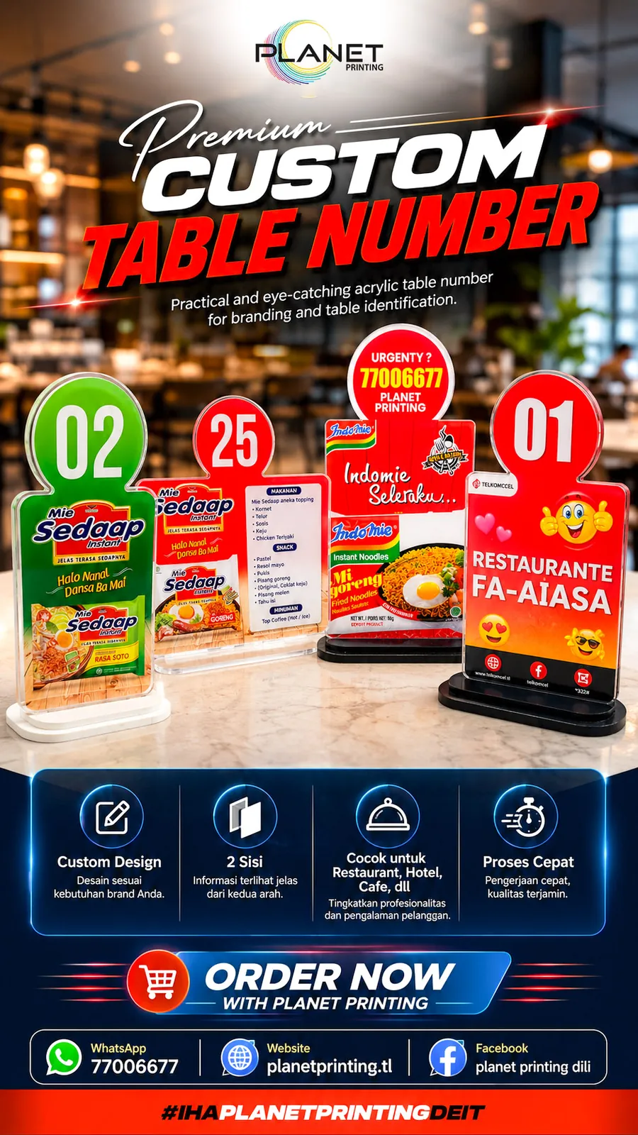 Acrylic Table Number — example 3 by Planet Printing, Timor-Leste