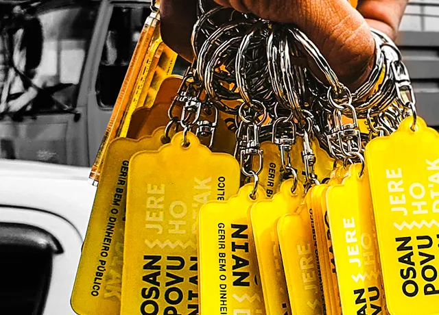 Custom printed keychains made by Planet Printing in Dili