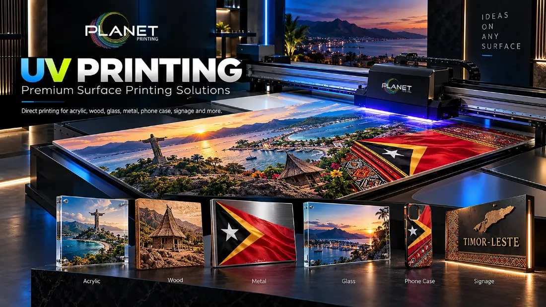 UV printing on acrylic, wood, glass, metal and phone cases — illustration